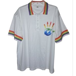LGBTQ Gay Pride Rainbow Handprint Graphic Collared Polo Shirt Size 4XL